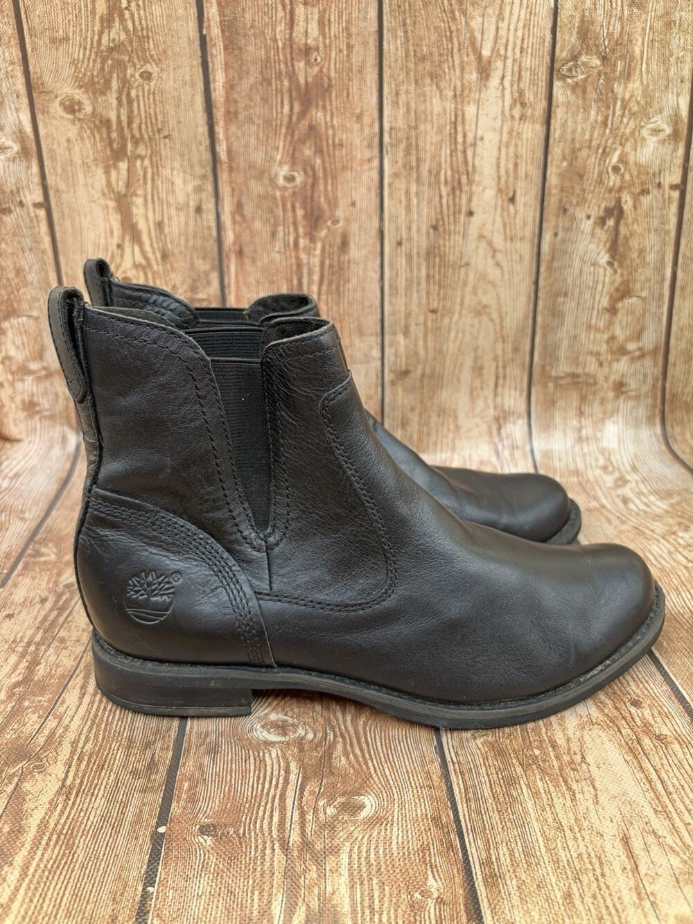 Timberland Black Leather Chelsea Ankle Boots Pull On Round Toe 8669A SIZE 6.5